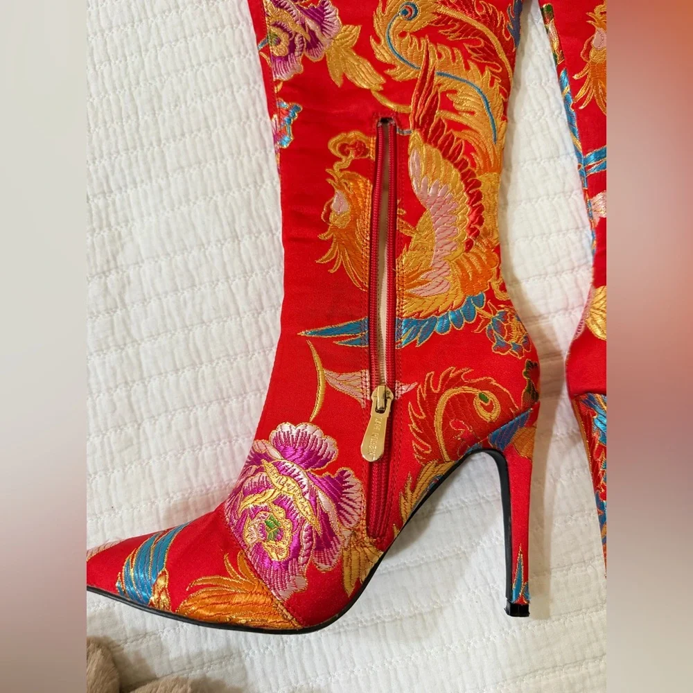 Cape Robbin Vibrant Red Floral Over-the-Knee Boots